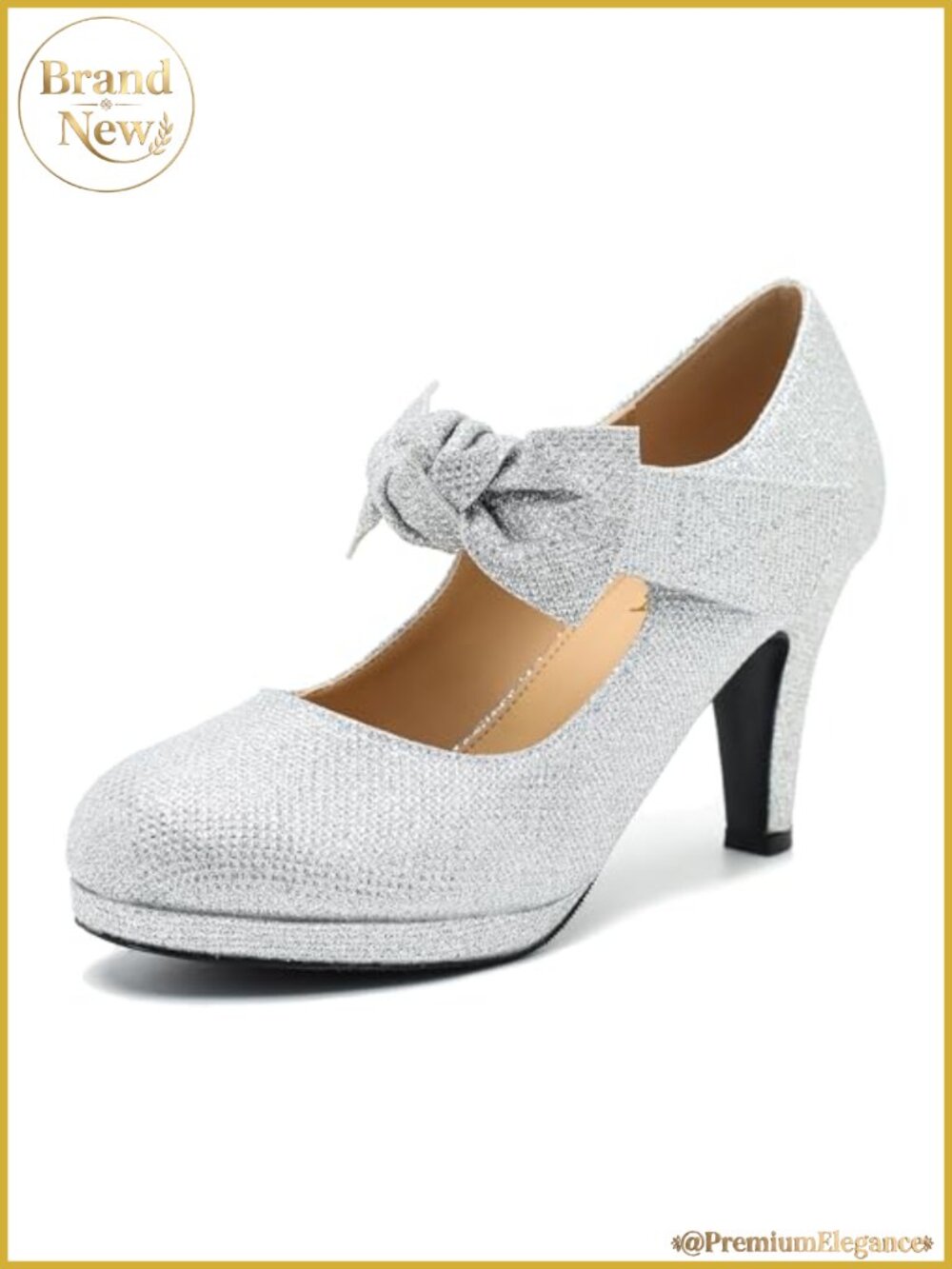 Women's Mary Jane Pumps with Bow Strap Chunky Heel Round Toe Dress Shoes